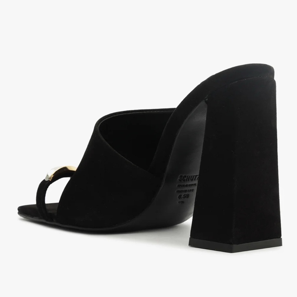 SCHUTZ Black and Gold Mules with Chunky Heel size 9B - Picture 3 of 4